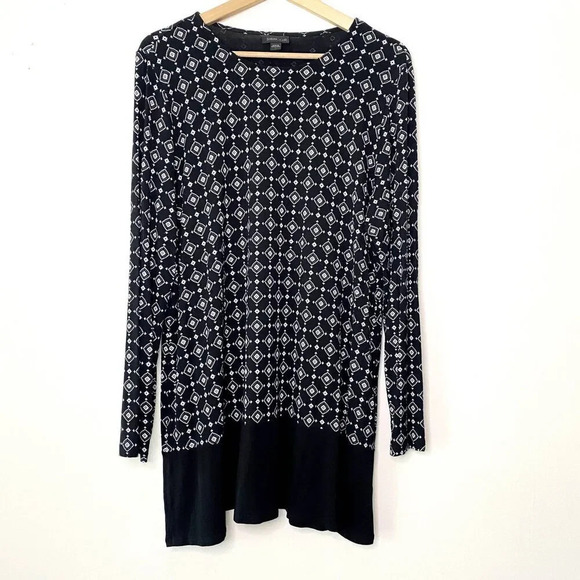 J. Jill Wearever Tunic Blouse Women's Large Long Sleeve Black White Geometric - Picture 1 of 7